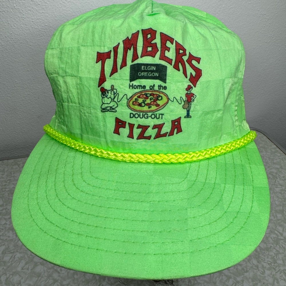 Vintage Timbers Pizza Green Neon Adjustable Zipper Strap Back Hat